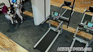 Two Shemales Pound Brunette Ass Anal Blowjob Gym Threesome