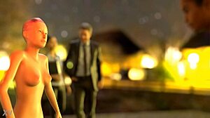 Naughty big-ass girl dances naked on crowded street in extreme BDSM animation