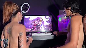 Brunette Milf Sucks Monster Cock While Gaming Strip Loser