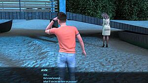 manga giantess flashes huge tits at beach before monster cock cum