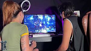 Brunette Milf Sucks Monster Cock While Gaming Strip Loser