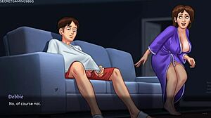 Peeking milf stepmom fingers herself watching stepson stroke huge cock in summertime saga 3d hentai game