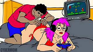 my hentai stepmom geeks out on retro games while we fuck in cute outfits