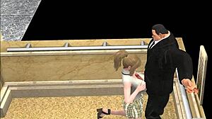 Intense Elevator Encounter Unfolds in Steamy 3D Animated Hentai Game Scene