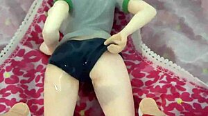 Guy blasts cum all over anime figure in tight leotard!