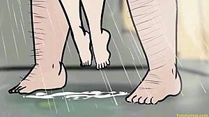 Little cutie bathes in public showers flaunting big ass boobs and curves