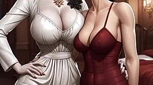 lady dimitrescu seduces ada wong with deep kisses leading to lesbian pussy play and moans