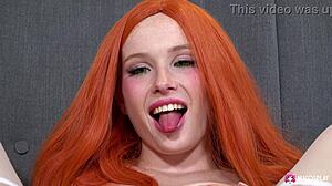 Redhead Arielka Secretly Toys Her Smooth Shaved Fold