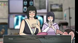 Shizune jerks me off while Hinata watches in Konoha milfs part 9