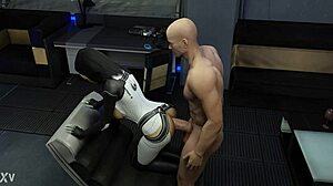 Fuck yes! Alivia pounds 3D Miranda Lawson doggystyle on chair!