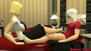 Bulma and Android 17 tease Jiraiya dancing till he fucks them both