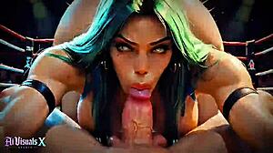 Green Hair Bimbo Slut Titty Fucked in 4K AI 3D!