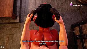 Demon Queen Shudders in Ecstasy from Warrior's Fierce Thrusts Behind