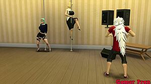 Bulma and Android 17 tease Jiraiya dancing till he fucks them both