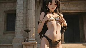 slow temple undress reveals her nude curves at dusk