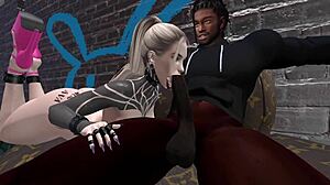 Black dude spots curvy white chick outdoors and creampies her ass publicly.