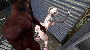 Black dude spots curvy white chick outdoors and creampies her ass publicly.