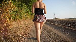 voyeur watching miniskirt girl outdoor upskirt flashing full panties