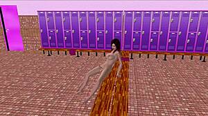 beautiful shemale strikes seductive pose then locker shower 3d hentai