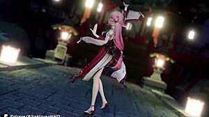 yae miko's seductive striptease dance turns into wild group anal pussy fuck frenzy