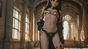 slow temple undress reveals her nude curves at dusk