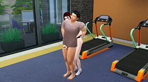 hey sims redhead takes double gym fuck from two guys pounding hard