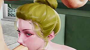 Helena jerks big cock then tits it wet before mouth cum finish on bed