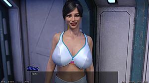 Stranded in Space 79 Brunette Plans Yoga with Huge Milky Tits