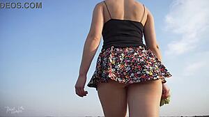 voyeur watching miniskirt girl outdoor upskirt flashing full panties