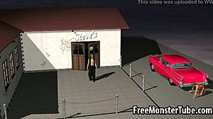 Sexy 3D Cartoon Zombie Babe Bent Over and Fucked Hard Outdoors