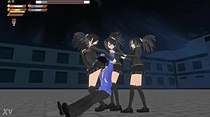 3D Femdom University Girls Dominate in 3v1 Fight Gameplay