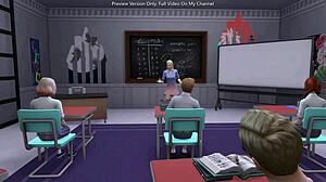 SMALL DICK TEEN POUNDS HOT TEACHER COWGIRL DOGGY IN CLASS - CREAMPIE ORGASM!!