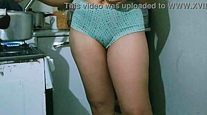 Bailey Quinn's athletic curvy ass and tight pussy workout in kitchen with juicy tits