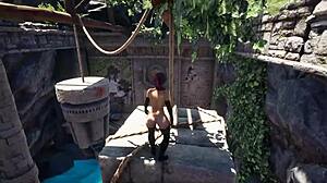 mystery solved? that secret statue's huge dick wakes up pounding lara's every hole hard