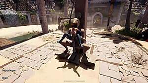 Ancient statue awakens pounds Lara's all holes in giant robot 3d gangbang creampie