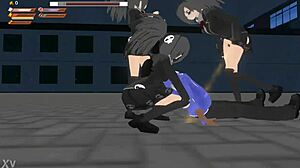 3D Femdom University Girls Dominate in 3v1 Fight Gameplay