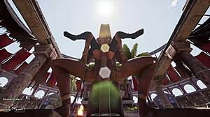 Ancient statue awakens pounds Lara's all holes in giant robot 3d gangbang creampie