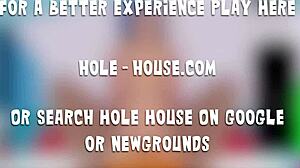 jinx from league of legends grinds cowgirl on thick cock with creampie moans orgasm in rule 34 hentai hole house game