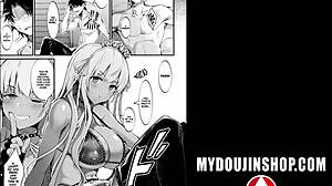 anime girl, show off those big tits falling out your bikini, almost see-through denim too