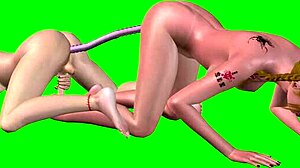 beautiful shemale joins gorgeous woman for double dildo anal in steamy 3d hentai