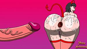 tatiana's succubus ass gapes farts cum from monster cock pounding