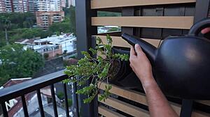 oh man... sexy brunette moans as gardener fucks her oiled body hard