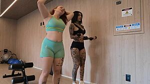 hey, personal trainer milks two naughty fit friends cowgirl style in their flat