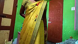 ammu's big natural tits spill out while changing saree