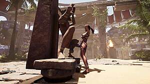 massive awakened statue cock stretches lara croft's tight pussy with creampie in 3d hentai game interracial fuck