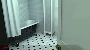 chiloe blows liam hard in bathroom away from home 2 but stops before cum game 3d!