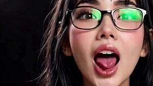 Beautiful chinese anime girls tongue out boobs tease ai animation show