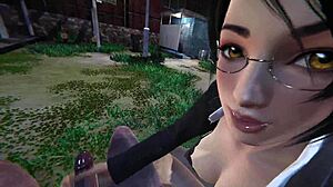 doa momiji ol strokes massive cock with expert handjob!