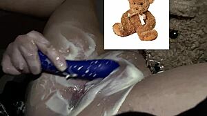 Kinky stepsister stuffs dripping pussy with dildo in yogurt food fetish ASMR.