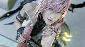Lightning Strokes Massive Load Facial in Final Fantasy 3D Hentai Handjob